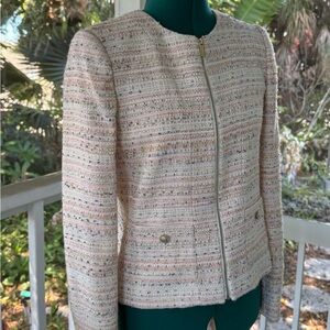 Karl Lagerfeld Cream Tweed Zip Jacket with Soft Pink Accents